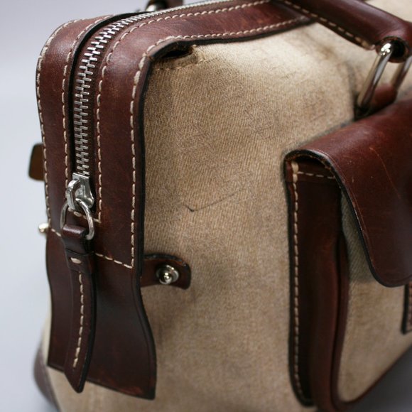 Dooney & Bourke Cloth Logo Brown Leather Buckle 2-Pocket Handbag Purse - Picture 11 of 12